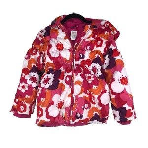 Gymboree Girl sz 7-8 Floral Puffer Coat, Jacket W/Pink Fleece Lining